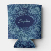 青エレガントヴィンテージダマスク模様 缶クーラー (裏面)