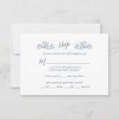 青エレガントヴィンテージビクトリアン結婚フローラ 出欠カード (正面)