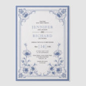 青エレガントヴィンテージフローラフレ結婚ーム ベラム紙招待状 (正面)
