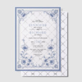 青エレガントヴィンテージフローラフレ結婚ーム ベラム紙招待状 (オフセット (招待状))