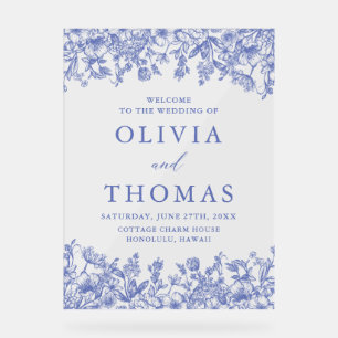 青エレガントヴィンテージフローラ山花結婚の アクリルサイン