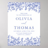 青エレガントヴィンテージフローラ山花結婚の ポスター (正面)