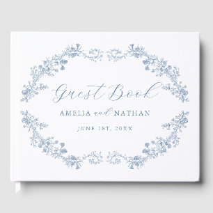 青エレガントヴィンテージフローラ結婚 ゲストブック