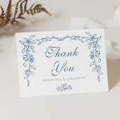 青エレガントヴィンテージフローラ結婚 サンキューカード