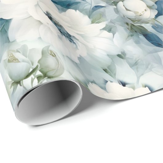 青エレガントヴィンテージフローラ誕生日 ラッピングペーパー (ロールコーナー)