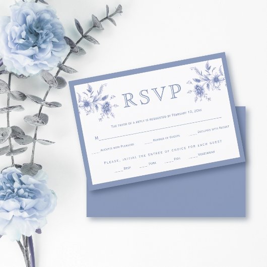 青エレガントヴィンテージフローラ配結婚置 出欠カード