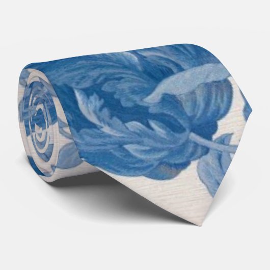 青エレガントヴィンテージフローラ ネクタイ (ロール)