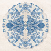 青エレガントヴィンテージフローラ ペーパーコースター (正面)