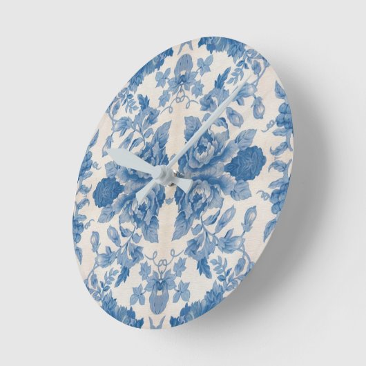 青エレガントヴィンテージフローラ ラウンド壁時計 (傾斜)