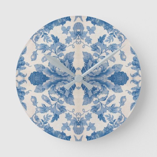 青エレガントヴィンテージフローラ ラウンド壁時計 (正面)