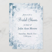 青エレガントヴィンテージブライダルシャワー 招待状 (正面/裏面)