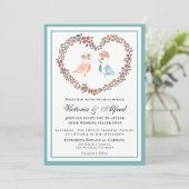 青エレガントヴィンテージ水色ラブバード結婚ズ 招待状 (スタンド正面)