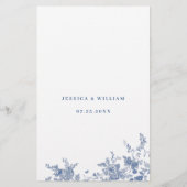 青エレガントヴィンテージ花結婚のディナーメニュー (裏面)