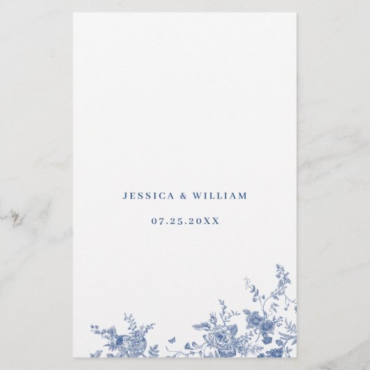 青エレガントヴィンテージ花結婚のディナーメニュー (裏面)