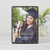 青エレガントヴィンテージ金ゴールド大学院写真パーティー 招待状 (スタンド正面)