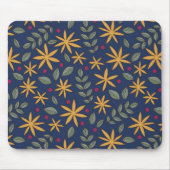 青エレガント上の黄色い花柄 マウスパッド (正面)