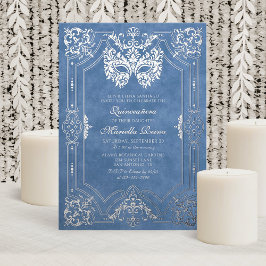 青エレガント仮装マスクキンセアニェラ 箔招待状