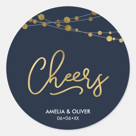 青エレガント光のフェイク金ゴールド応援 ラウンドシール (正面)