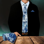 青エレガント光反射モノグラム ネクタイ