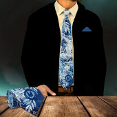 青エレガント光反射モノグラム ネクタイ