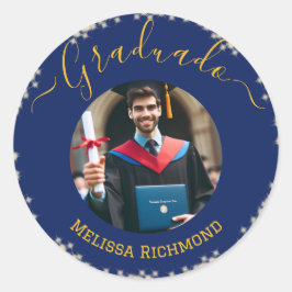 青エレガント写真スペインの卒業 ラウンドシール