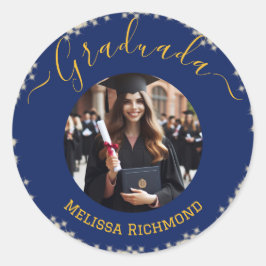 青エレガント写真スペインの卒業 ラウンドシール