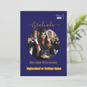 青エレガント写真スペインの卒業 案内状 (スタンド正面)