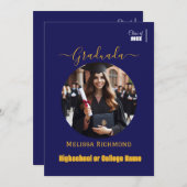 青エレガント写真スペインの卒業 案内状 (正面/裏面)