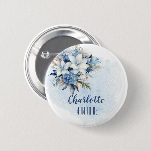 青エレガント冬のフローラシャワーママになる 缶バッジ (正面&裏面)