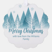 青エレガント冬の木のカスタムクリスマスプレゼント オーナメントカード (正面)