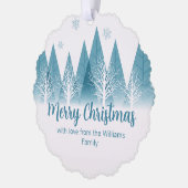 青エレガント冬の木のカスタムクリスマスプレゼント オーナメントカード (左)