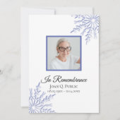 青エレガント冬の雪片の命日 招待状 (正面)