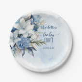青エレガント冬フローラ少年の赤ちゃんシャワー ペーパープレート (正面)