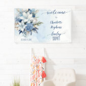 青エレガント冬フローラ少年の赤ちゃんシャワー 横断幕 (インサイチュ)