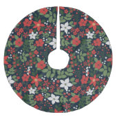 青エレガント冬赤白フローラ絵画ズ ブラッシュドポリエステルツリースカート (正面)