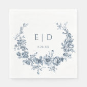 青エレガント刻フローラリース（モノグラム付） スタンダードランチョンナプキン (正面)