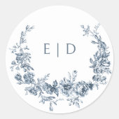 青エレガント刻フローラリース（モノグラム付） ラウンドシール (正面)