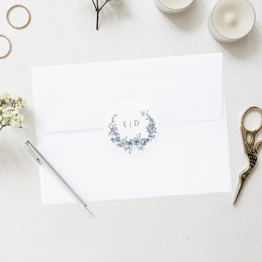 青エレガント刻フローラリース（モノグラム付） ラウンドシール