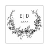 青エレガント刻フローラリース(モノグラム付) ラバースタンプ (インプリント)