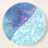 青エレガント勾配モダン銀河系グリッター星 コースター (正面)