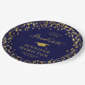 青エレガント卒卒業金ゴールド紙吹雪 ペーパープレート (アングル)