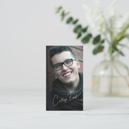 青エレガント卒業写真QRコードカレッジファンド エンクロージャーカード (スタンド正面)