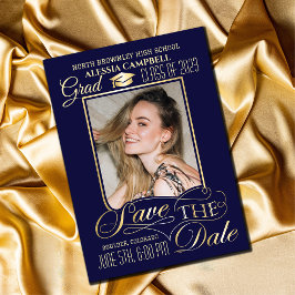 青エレガント卒業生の日付招待状 招待状