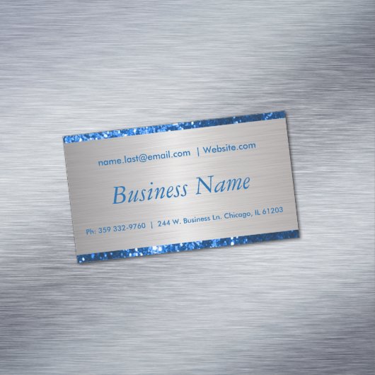 青エレガント及びブラシ銀鋼 マグネット名刺 (インサイチュ)