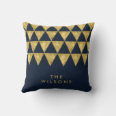 青エレガント名フェイク金ゴールド三角形パターン クッション (裏面)