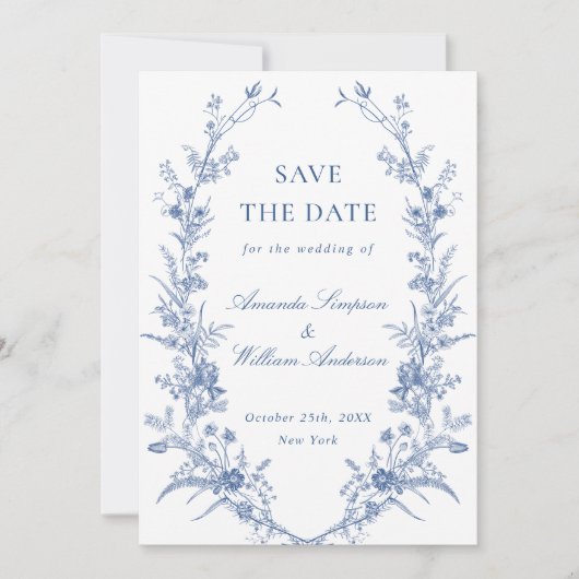 青エレガント園フランスのフローラ結婚の写真 セーブザデート (正面)