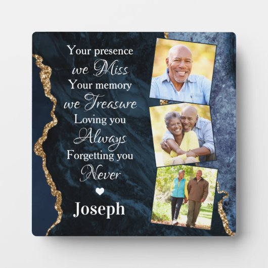 青エレガント大理石の記念碑3 フォトプラーク (正面)