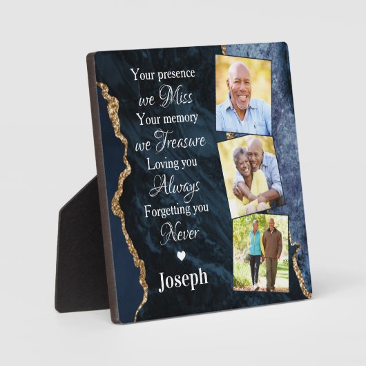 青エレガント大理石の記念碑3 フォトプラーク (正面)