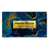 青エレガント大理石アーフェイクト金ゴールドグリッター マグネット名刺 (正面)