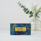 青エレガント大理石アーフェイクト金ゴールドグリッター 名刺 (スタンド正面)